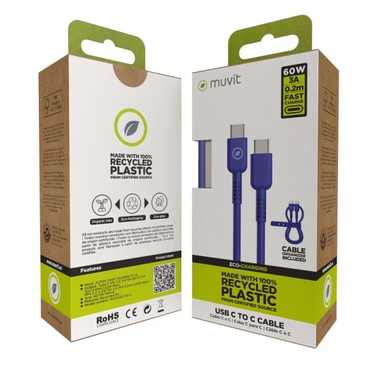 Muvit For Change Cable USB-C a USB-C 3A/60W 0.2m Azul