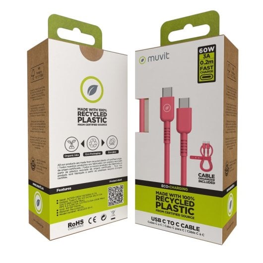 Muvit For Change Cabo USB-C para USB-C 3A/60W 0.2m Magenta
