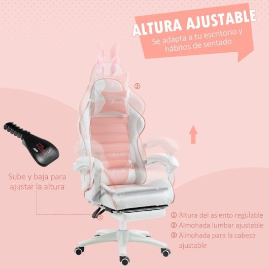 Vinsetto Silla Gaming Giratoria De Cuero Pu Con Altura Ajustable 65x63x136-142cm