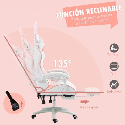 Vinsetto Silla Gaming Giratoria De Cuero Pu Con Altura Ajustable 65x63x136-142cm