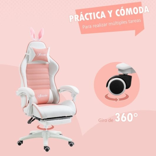 Vinsetto Silla Gaming Giratoria De Cuero Pu Con Altura Ajustable 65x63x136-142cm