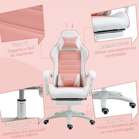 Vinsetto Silla Gaming Giratoria De Cuero Pu Con Altura Ajustable 65x63x136-142cm
