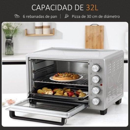 Homcom Mini Horno Eléctrico 32l 1600w 52,2x38,1x33,5 Cm Plata