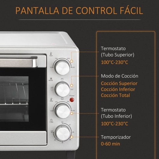 Homcom Mini Horno Eléctrico 32l 1600w 52,2x38,1x33,5 Cm Plata