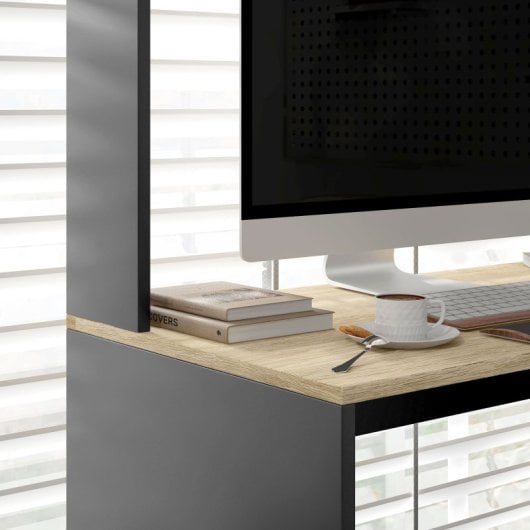 Homcom Mesa De Ordenador Moderna Con Estantes 114x45x138 Cm Gris Y Natural