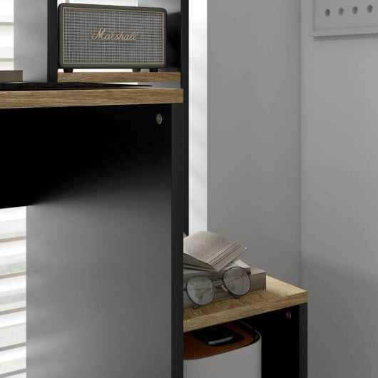 Homcom Mesa De Ordenador Moderna Con Estantes 114x45x138 Cm Gris Y Natural