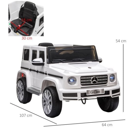 Homcom Coche Eléctrico Para Niños De +3 Años Benz G500 Carga 30 Kg Blanco
