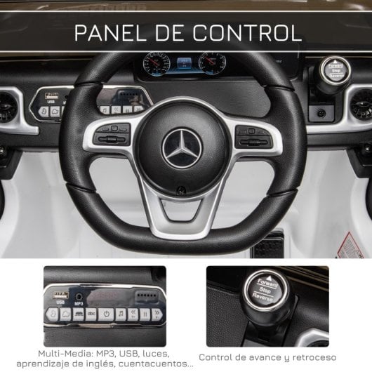 Homcom Coche Eléctrico Para Niños De +3 Años Benz G500 Carga 30 Kg Blanco