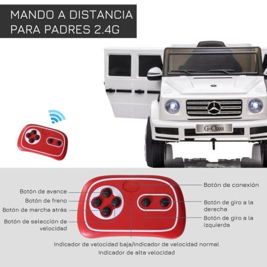 Homcom Coche Eléctrico Para Niños De +3 Años Benz G500 Carga 30 Kg Blanco