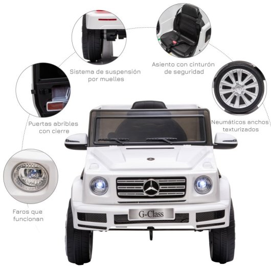 Homcom Coche Eléctrico Para Niños De +3 Años Benz G500 Carga 30 Kg Blanco