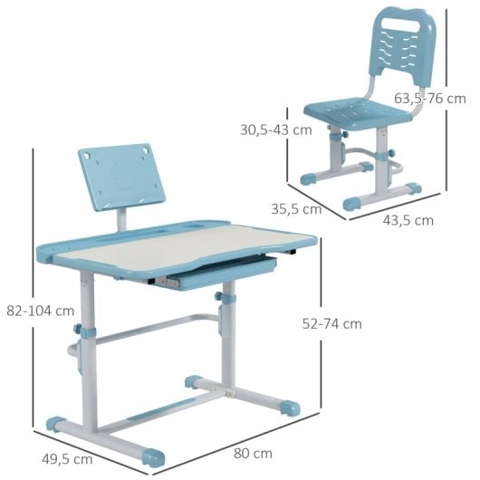 Zonekiz Juego De Escritorio Y Silla Para Niños 80x49,5x82-104 Cm Azul Y Blanco