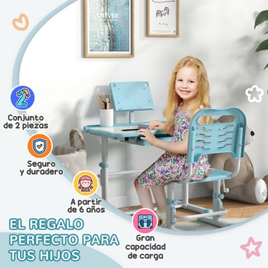 Zonekiz Juego De Escritorio Y Silla Para Niños 80x49,5x82-104 Cm Azul Y Blanco