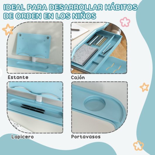Zonekiz Juego De Escritorio Y Silla Para Niños 80x49,5x82-104 Cm Azul Y Blanco