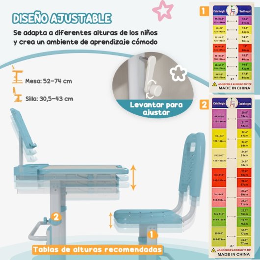 Zonekiz Juego De Escritorio Y Silla Para Niños 80x49,5x82-104 Cm Azul Y Blanco