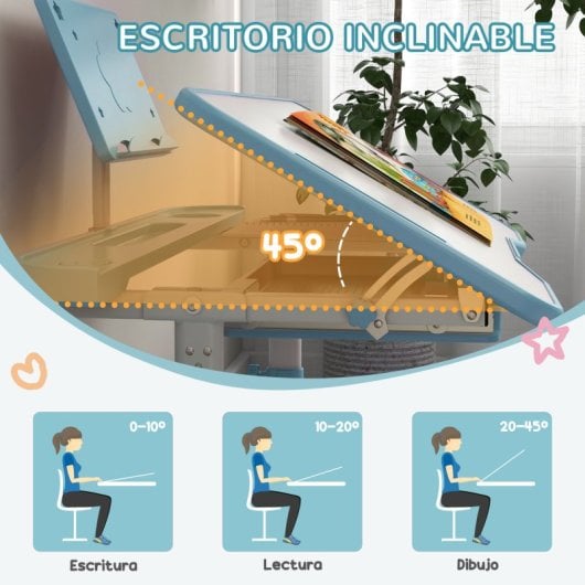 Zonekiz Juego De Escritorio Y Silla Para Niños 80x49,5x82-104 Cm Azul Y Blanco