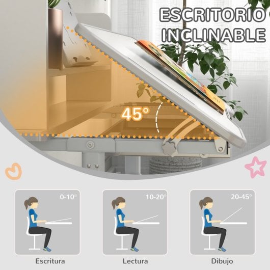 Zonekiz Conjunto de Secretária e Cadeira Infantis 80x54,5x82-104cm Cinzenta/Branca