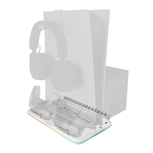 Mars Gaming MPS5-B2 Soporte Neón RGB PS5 Slim Estándar y Digital con Cargador Doble de Mandos Blanco