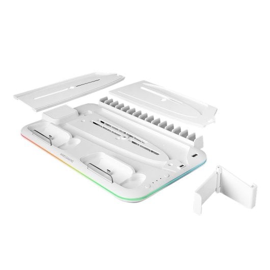 Mars Gaming MPS5-B2 Soporte Neón RGB PS5 Slim Estándar y Digital con Cargador Doble de Mandos Blanco