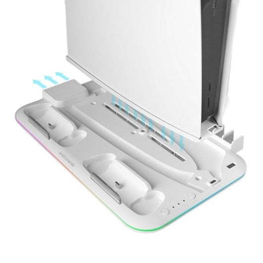 Mars Gaming MPS5-B2 Soporte Neón RGB PS5 Slim Estándar y Digital con Cargador Doble de Mandos Blanco