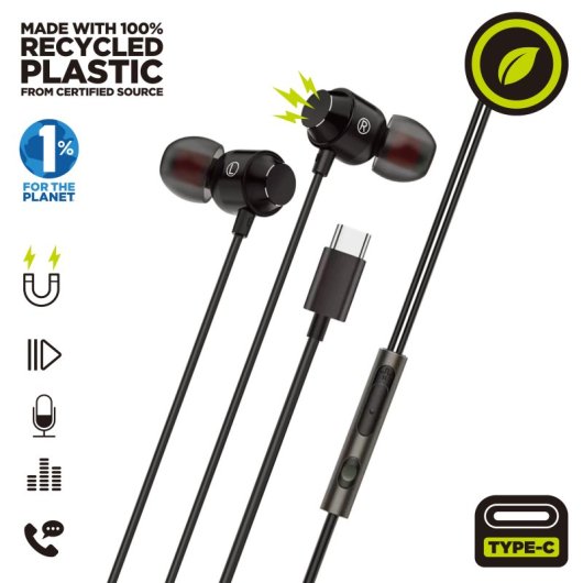Muvit For Change M32 Auriculares Estéreo USB-C Magnéticos Negros