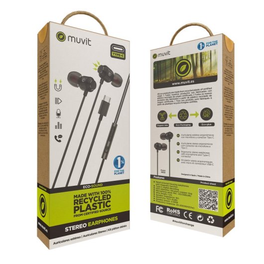 Muvit For Change M32 Auriculares Estéreo USB-C Magnéticos Negros