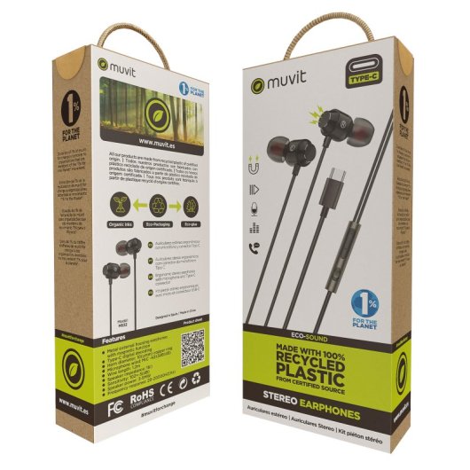 Muvit For Change M32 Auriculares Estéreo USB-C Magnéticos Negros
