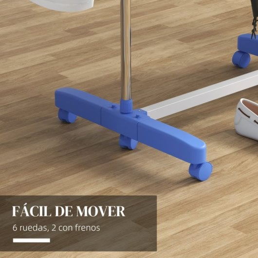 Homcom Tendedero Vertical Plegable De 4 Niveles Con 6 Ruedas Azul