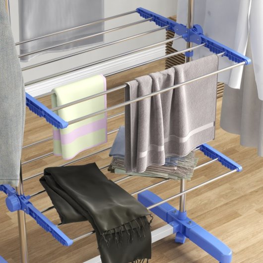 Homcom Tendedero Vertical Plegable De 4 Niveles Con 6 Ruedas Azul