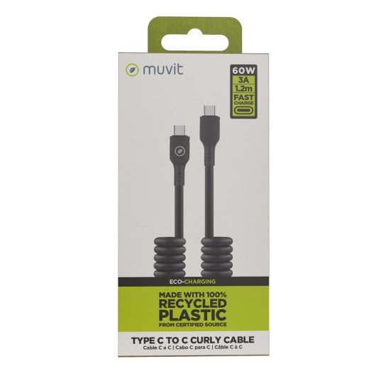 Muvit For Change Lockenkabel USB-C auf USB-C 3A/60w 1,2m Schwarz