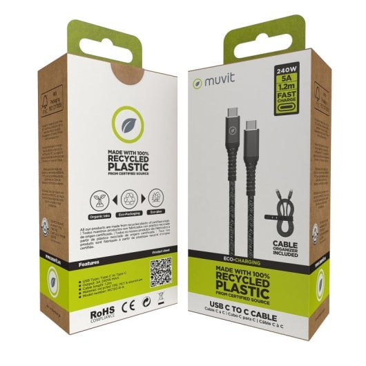 Muvit For Change Kabel USB-C auf USB-C 5A/240W 1,2m Schwarz