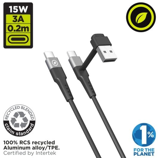 Muvit For Change Cable USB-C + USB a USB-C 3A/15w 0,2m Negro