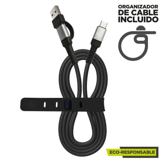 Muvit For Change Cabo USB-C + USB para USB-C 3A/15W 1,2m Preto