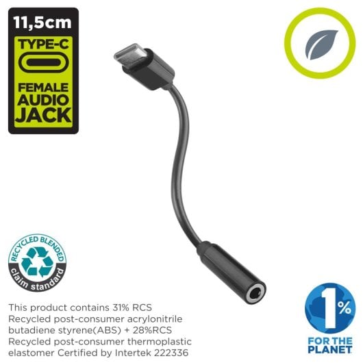 Muvit For Change Adaptador USB-C a Jack 3.5mm Negro
