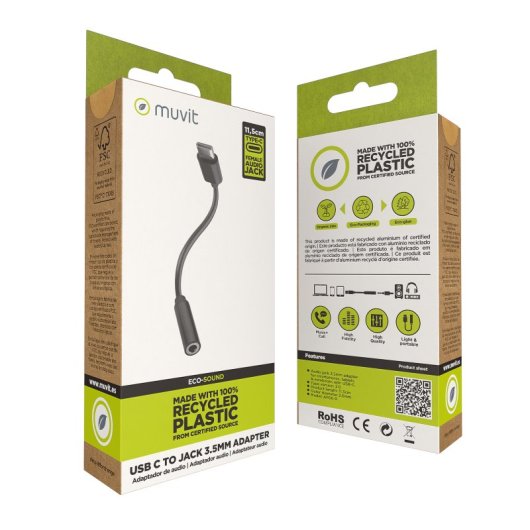 Muvit For Change Adaptador USB-C a Jack 3.5mm Negro