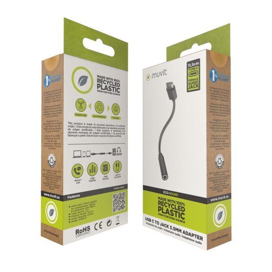 Muvit For Change Adaptador USB-C a Jack 3.5mm Negro