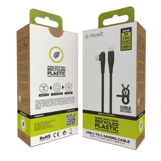 Muvit For Change Kabel USB-C auf USB-C 3A/60W 1,2m Schwarz