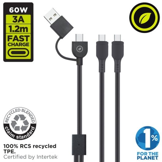 Muvit For Change Cable USB-C + USB a 2x USB-C 3A/60W 1m Negro