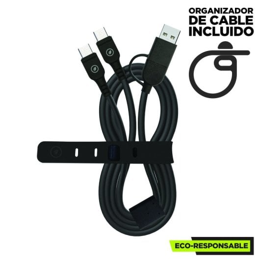 Muvit For Change Cable USB-C + USB a 2x USB-C 3A/60W 1m Negro