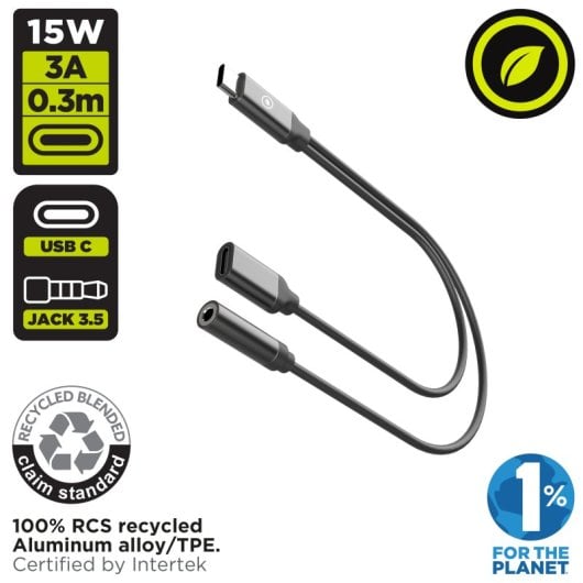 Muvit For Change Splitter USB-C Lade- und Musikkabel Schwarz