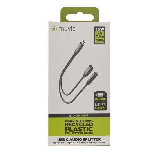 Muvit For Change Splitter USB-C Lade- und Musikkabel Schwarz