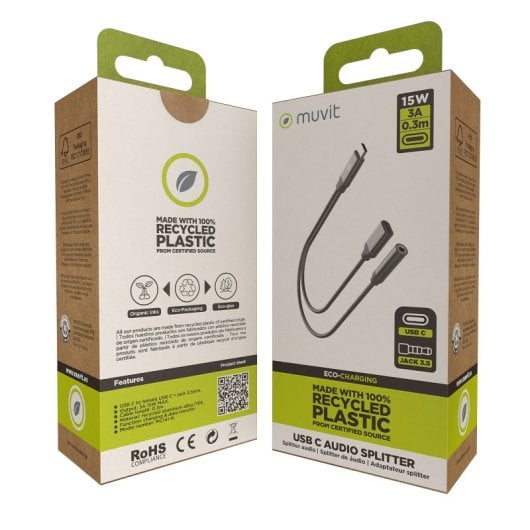 Muvit For Change Splitter USB-C Lade- und Musikkabel Schwarz