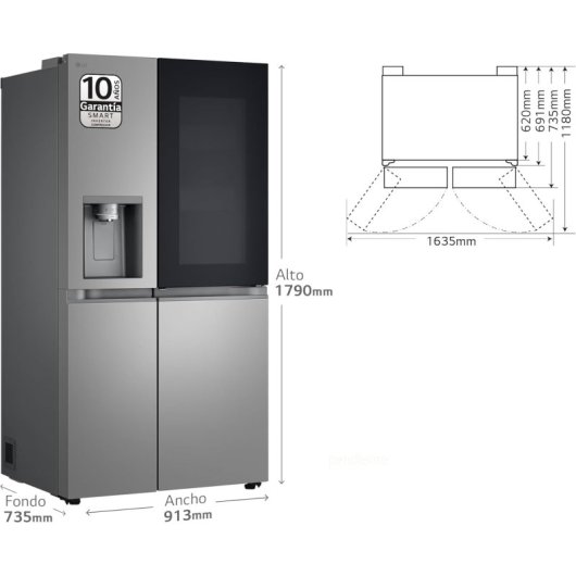 LG GSXE80PYBD.APYQEUR Frigorífico Side By side Serie 800 con Instaview Door-In-Door 628L Inox D