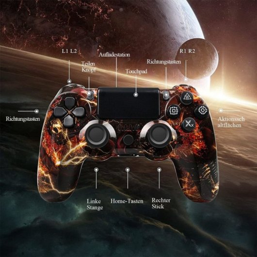 Kinsi P4YXSB Gamepad Compatible con PS4 Fantasma de Fuego