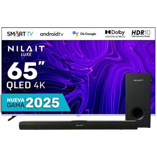 Nilait Luxe NI-65UB8001SE 65" QLED UltraHD 4K HDR10 Smart TV + Regalo Harmony Sound Bar Barra de Sonido 2.1