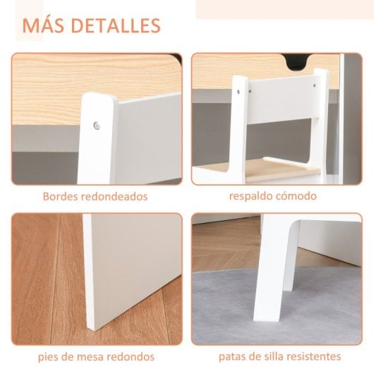 Homcom Mesa para Crianças Com Cadeira 70x50x75 Cm Branco e Natural
