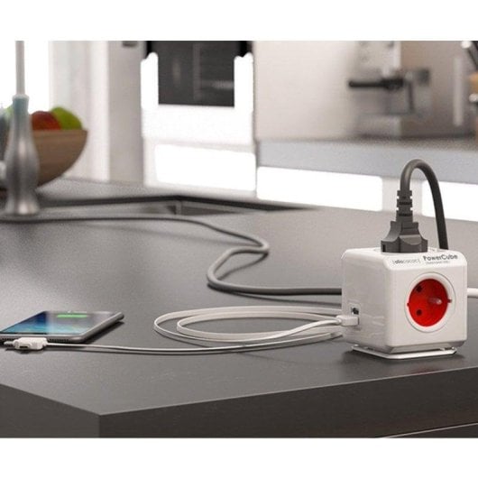 Allocacoc Powercube Extended USB 4 Tomas + 2 USB 1.5 m Rojo