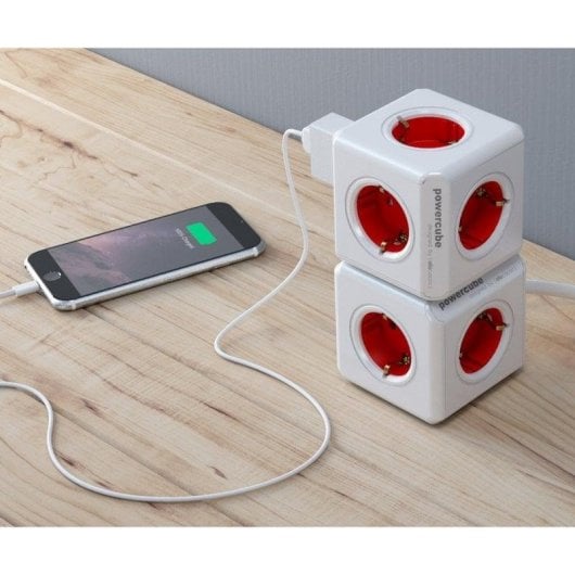 Allocacoc Powercube Extended USB 4 Tomas + 2 USB 1.5 m Rojo