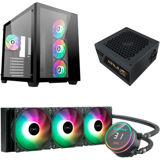 Caja ATX SAVA 285 Fuente Alimentación Atilius 2.0 750W + Refrigeración Líquida Aquastorm 360 Black
