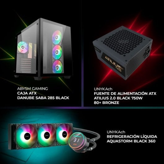Caja ATX SAVA 285 Fuente Alimentación Atilius 2.0 750W + Refrigeración Líquida Aquastorm 360 Black
