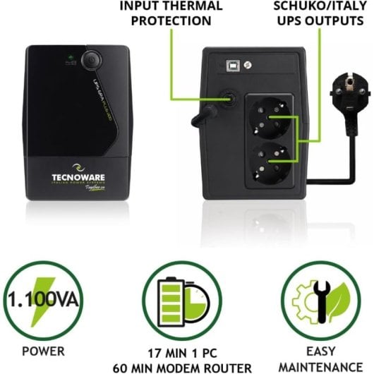Tecnoware Ups Era Plus 1100, alimentation sans interruption 1100va, protection contre les coupures de courant